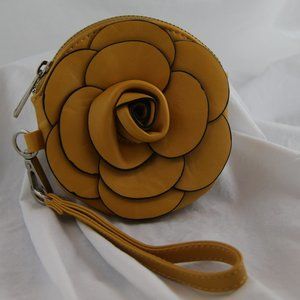 Yellow Leather Flower Wristlet